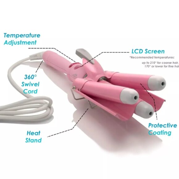 Wave Ceramic Triple Barrel Curling Iron Wand with LCD Display - Picture 5 of 6